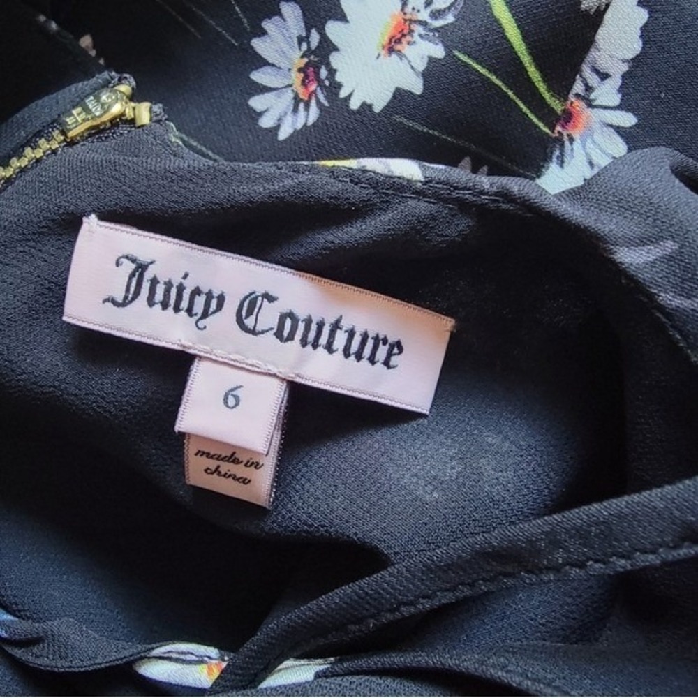 Juicy Couture Black Silk Floral Ruffle Mini Dress Size 6 Daisy Print open back - Picture 5 of 9